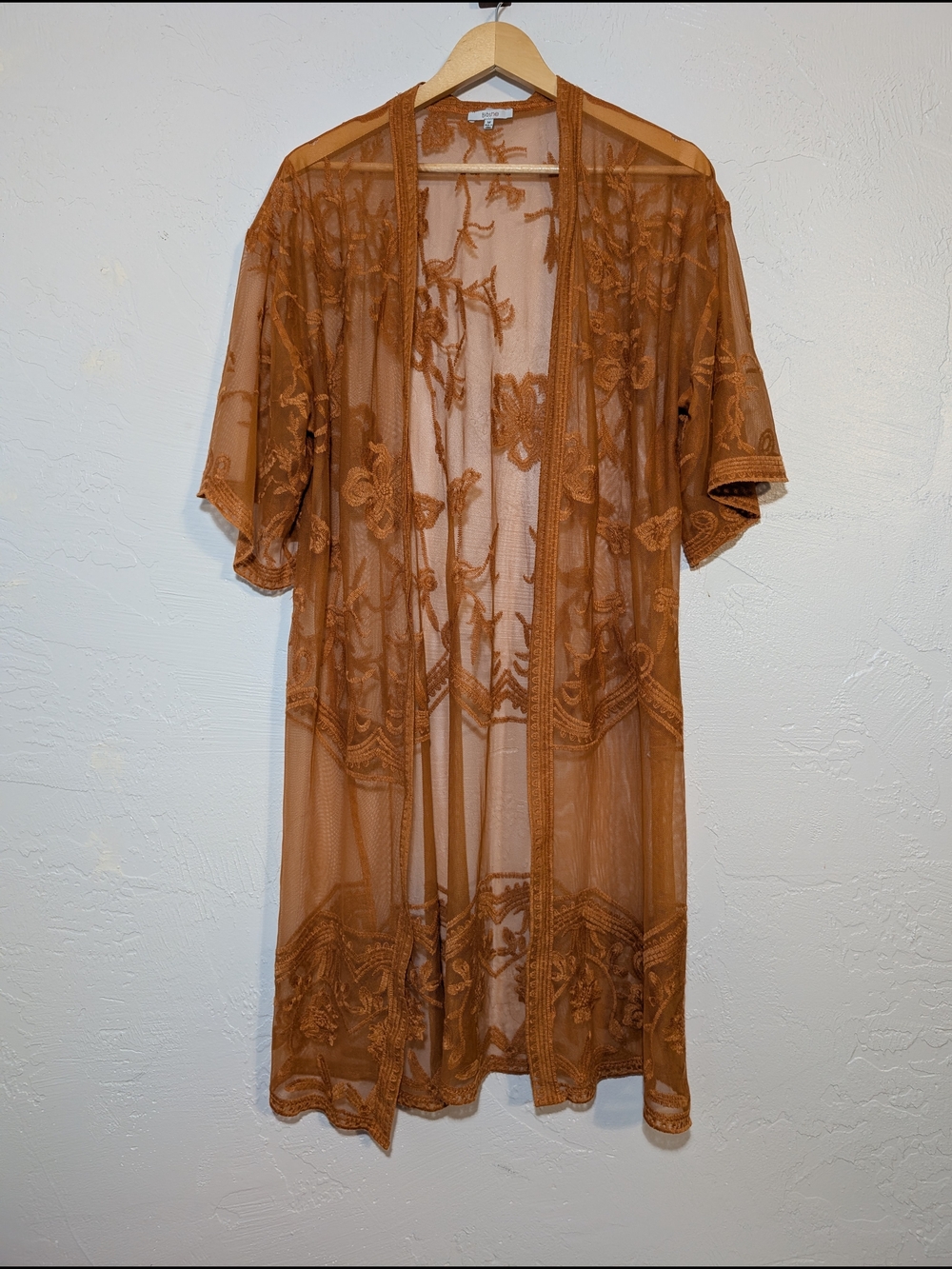 Rust Orange Boho Festival Embroider Sheer Maxi Duster Kimono Summer Hippie Layer